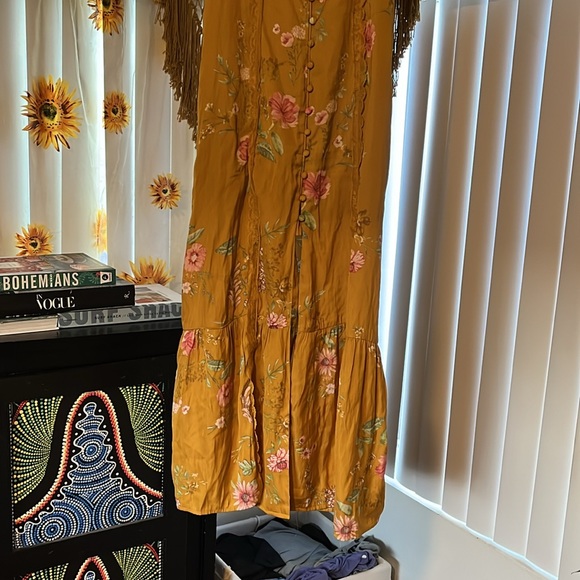 Golden Yellow Floral Wedding Guest Dress Small - Picture 3 of 16
